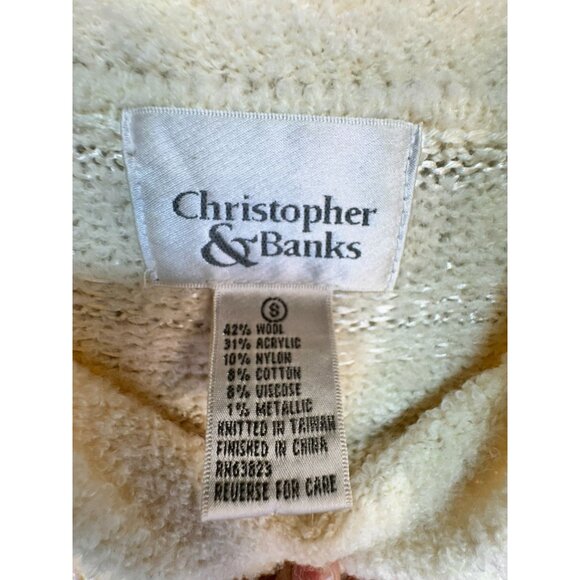 Christopher & Banks Womens Preppy Wool Blend Striped Sweater Size S Ivory Cream - Picture 3 of 13